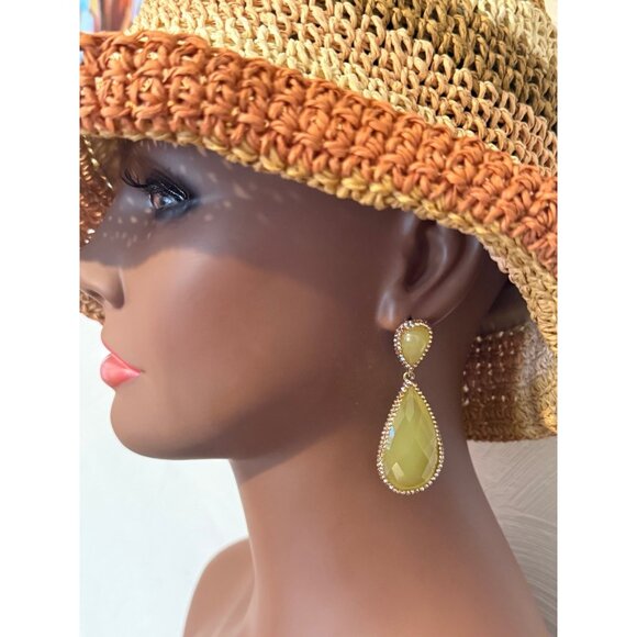 Yellow/Pink Stones Drop Earrings - Picture 6 of 6